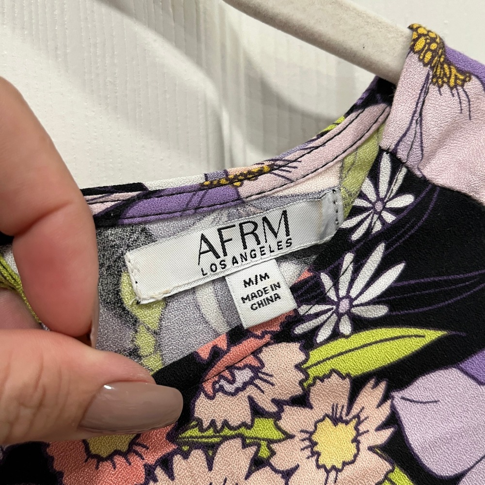 AFRM Los Angeles Floral Print Midi Dress Women's Puff Sleeve‎ Cutout Back Size M - Picture 5 of 10
